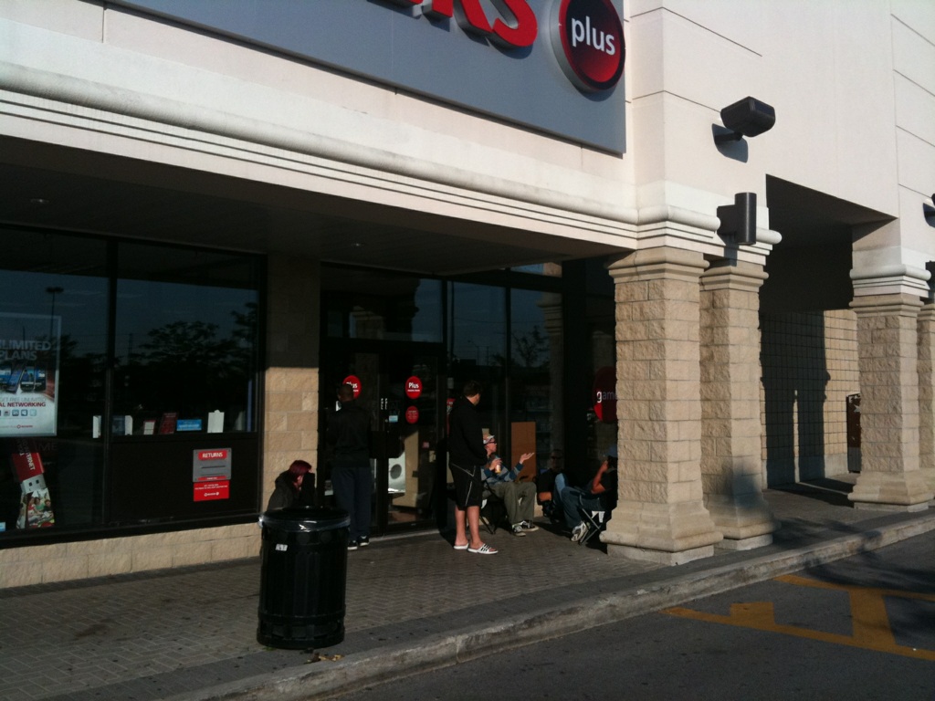 Another shot of people waiting in Brampton