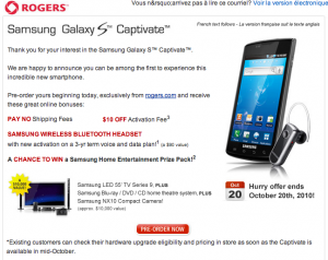 Samsung Galaxy S Now Available for Pre-Order Through Rogers!!